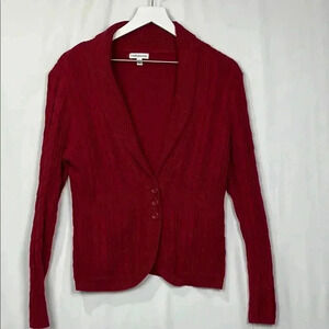 Croft & Barrow Womens Cardigan Red L Shawl Collar Cable Knit 3 Button Closure